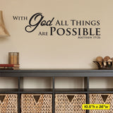 With God All Things Are Possible Decal, 0071, Scripture Wall Decal Quote, bible verse decal