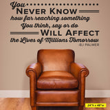 You Never Know how far reaching something you think, say or do Will Affect, BJ Palmer, 0137, Chiropractor Wall Decal