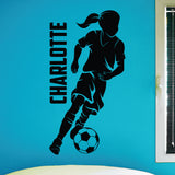 Custom Girls Name Soccer Wall Decal, 0272, Girls Soccer Decal, Personal Name, Dribbling