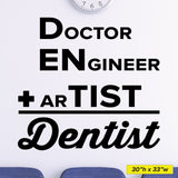 Dentist = Doctor + Engineer + Artist Wall Decal, 0359, Dental Office Wall Decal