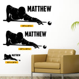 Pool Player Wall Decal, 0435, Personalized Pool Player Wall Decal, Billiards